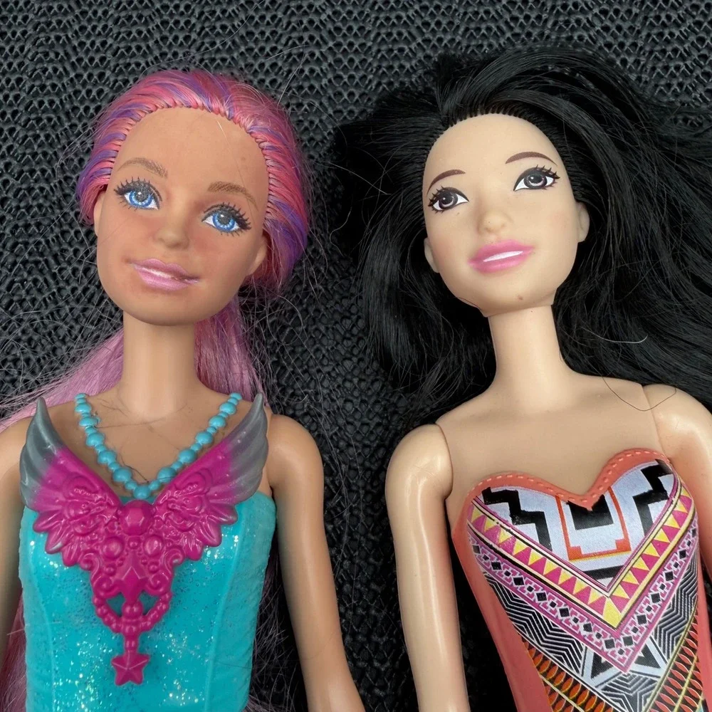 Mattel Barbie Doll Lot of 2 Molded Swimsuit Pink Hair HLC32 Black Hair GHW38